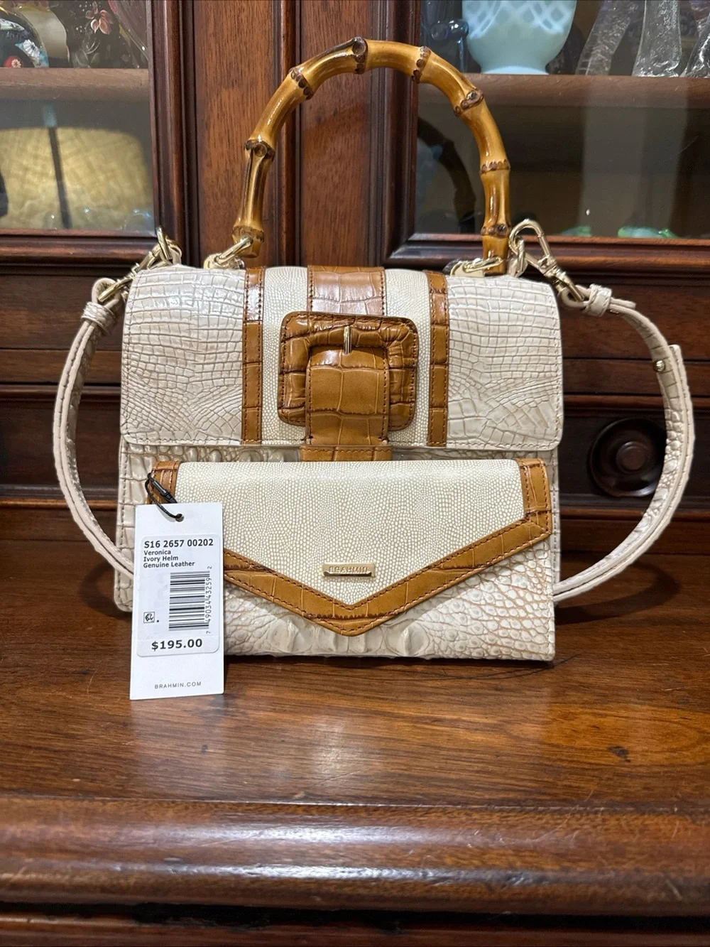 Brahmin Helm Collection Mod Small Hallie Satchel Bag IvoryLeather w/Wallet